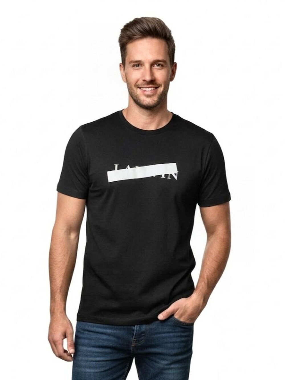 Lanvin Men's Black Strikethrough Logo Print T-Shirt Size XSmall NWOT